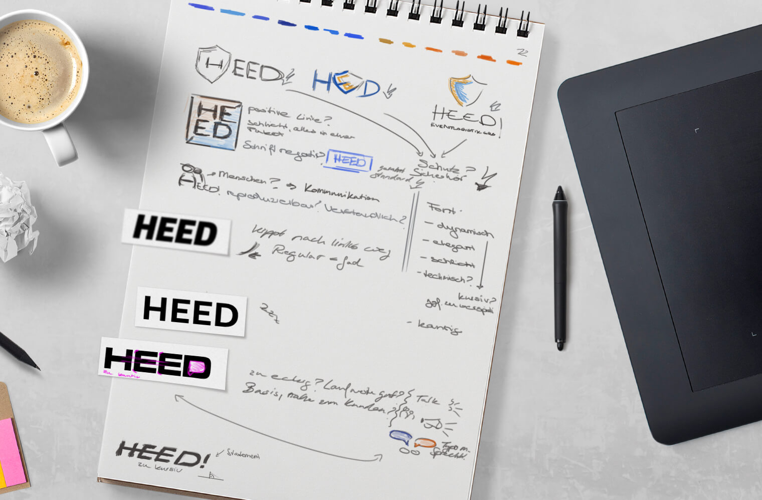 HEED! Eventlogistik Corporate Design Entwicklung: Logoideen